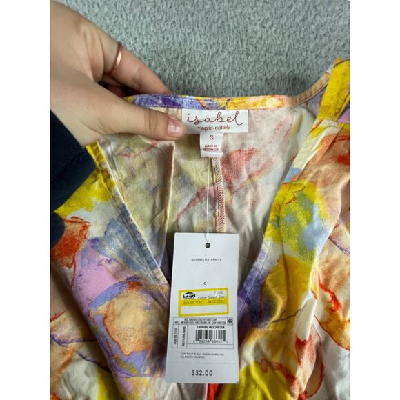 Isabel Maternity Dress Womens Small Yellow Midi Cap Sleeve V-Neck Pocket NWT - Picture 2 of 9